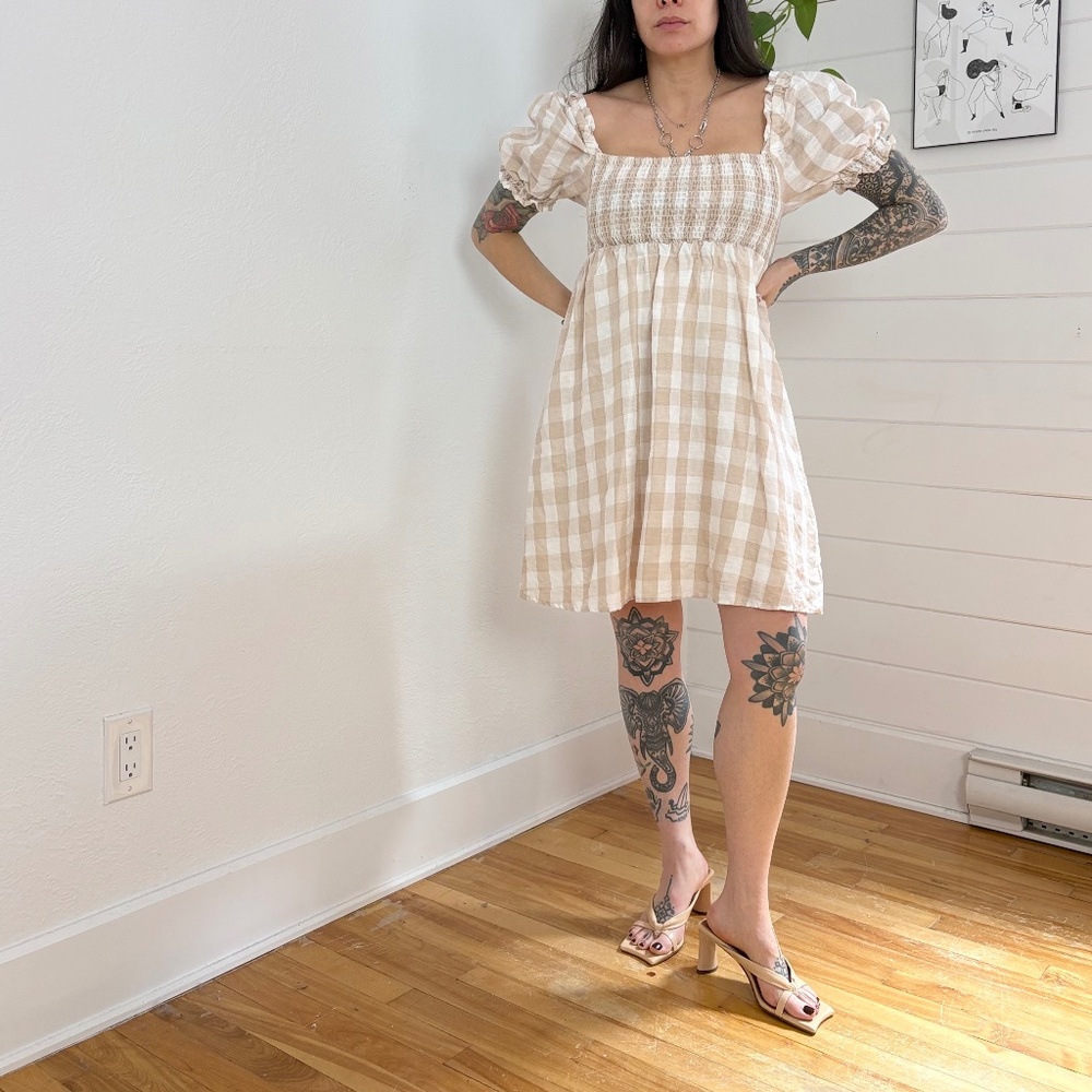 House of Harlow linen gingham mini dress - Picture 2 of 6